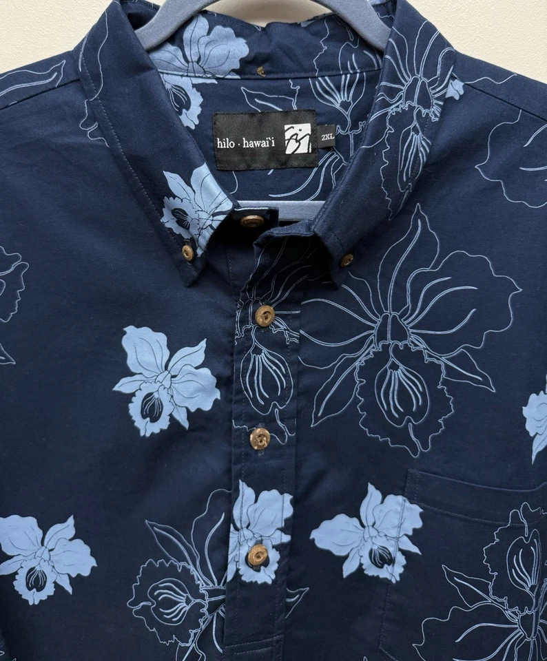 Camisa Hilo Hawaiiana Hombre Sig Zane Azul Manga Corta Talla 2XL - Excelente Foto 4 de 4