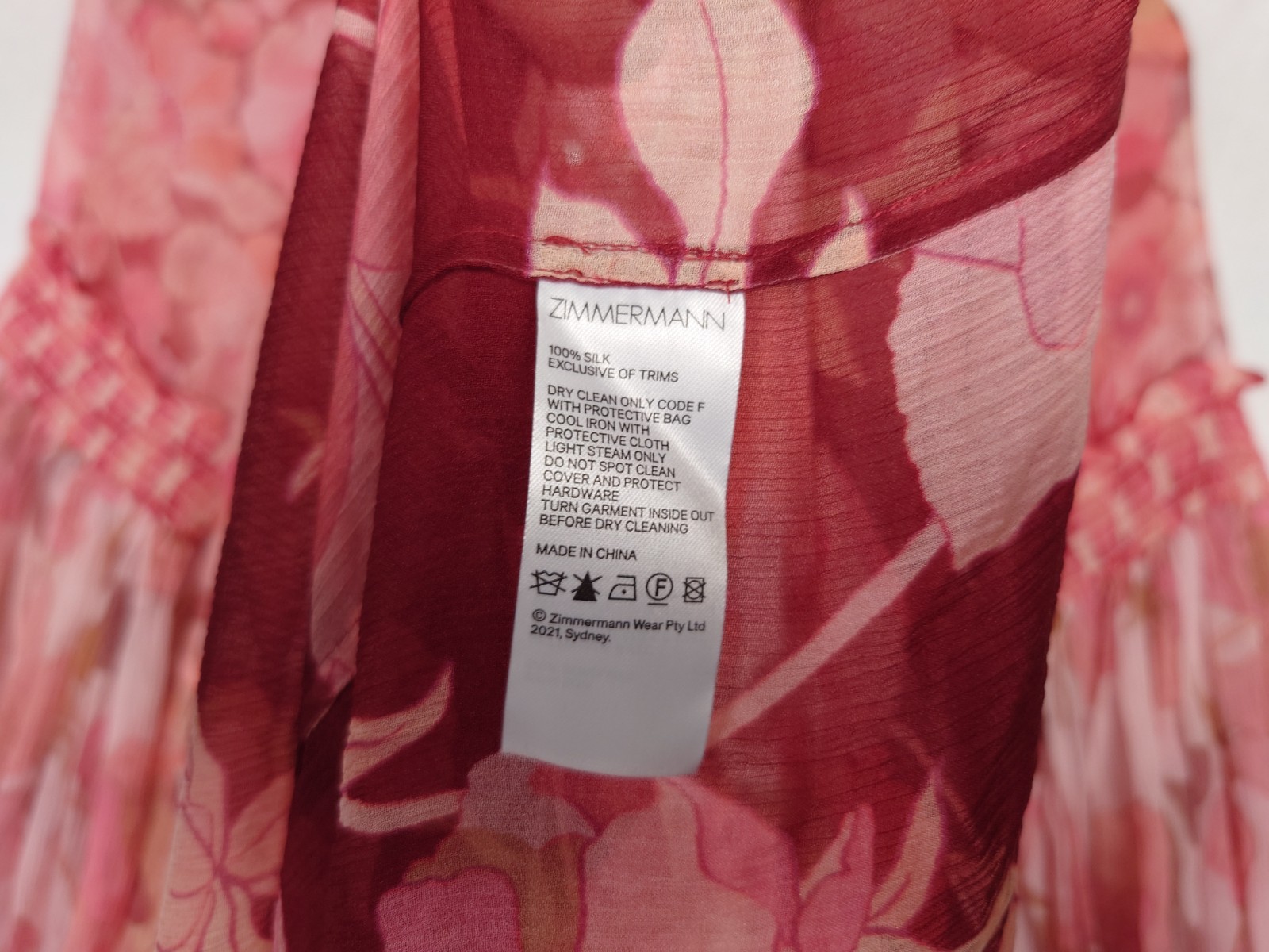 Zimmermann Concert Spliced Lantern Midi Dress Sz 1 US 2/4 Pure Silk Pink