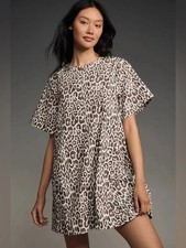 Anthropologie Maeve Emmy Short-Sleeve Swing Leopard Print Mini Dress