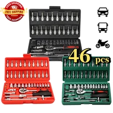 46Pcs Metric Socket Set Ratchet Torx Wrench Kit 1/4" Drive For Car Repair Tools