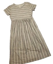 Tickled Teal Gray White Striped Dress M Pockets Midi