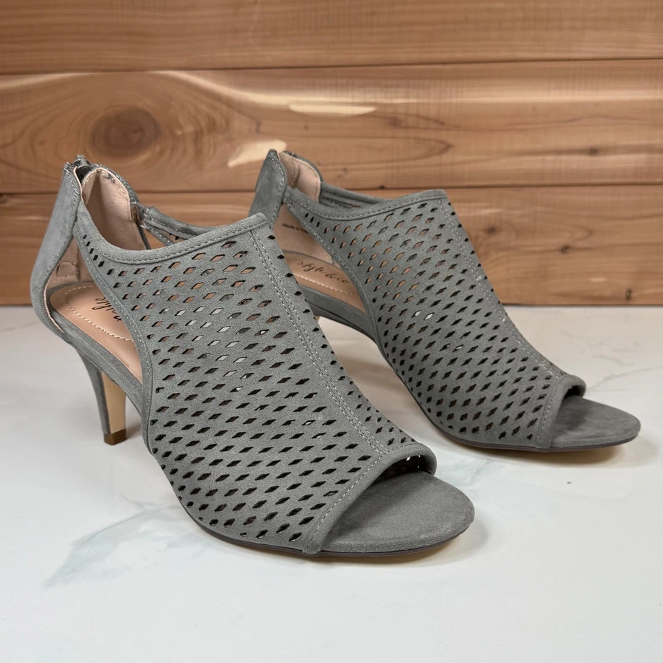 Style Co Gris Perforado Peep Toe Botines Tacones Cremallera Botines Talla 7.5 M Foto 4 de 4