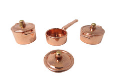 Puppenhaus Kupfer & Gold Kochtopf Pfanne Set Miniatur Küche Kochgeschirr Zubehör