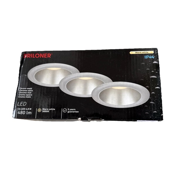 3X Briloner Led Bad Chrom-Matt Einbauleuchten 3X 4,9W 3X 480Lm 3000K IP44 Ø95Mm-image