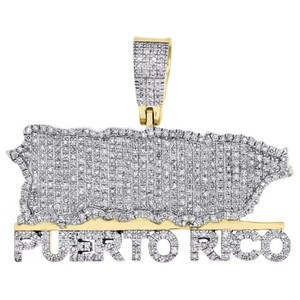 Authentic 14K Two Tone Gold Plated 3Ct Round Lab Created Diamond Puerto Rico Map Pendant