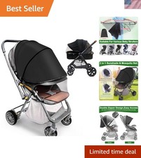 Portable Baby Stroller Cover - Mosquito Net Sunshade with Storage Bag Black