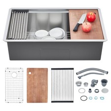 30"/32" Large Kitchen Sink Stainless Steel Single Bowl Drop In Top Mount Silver