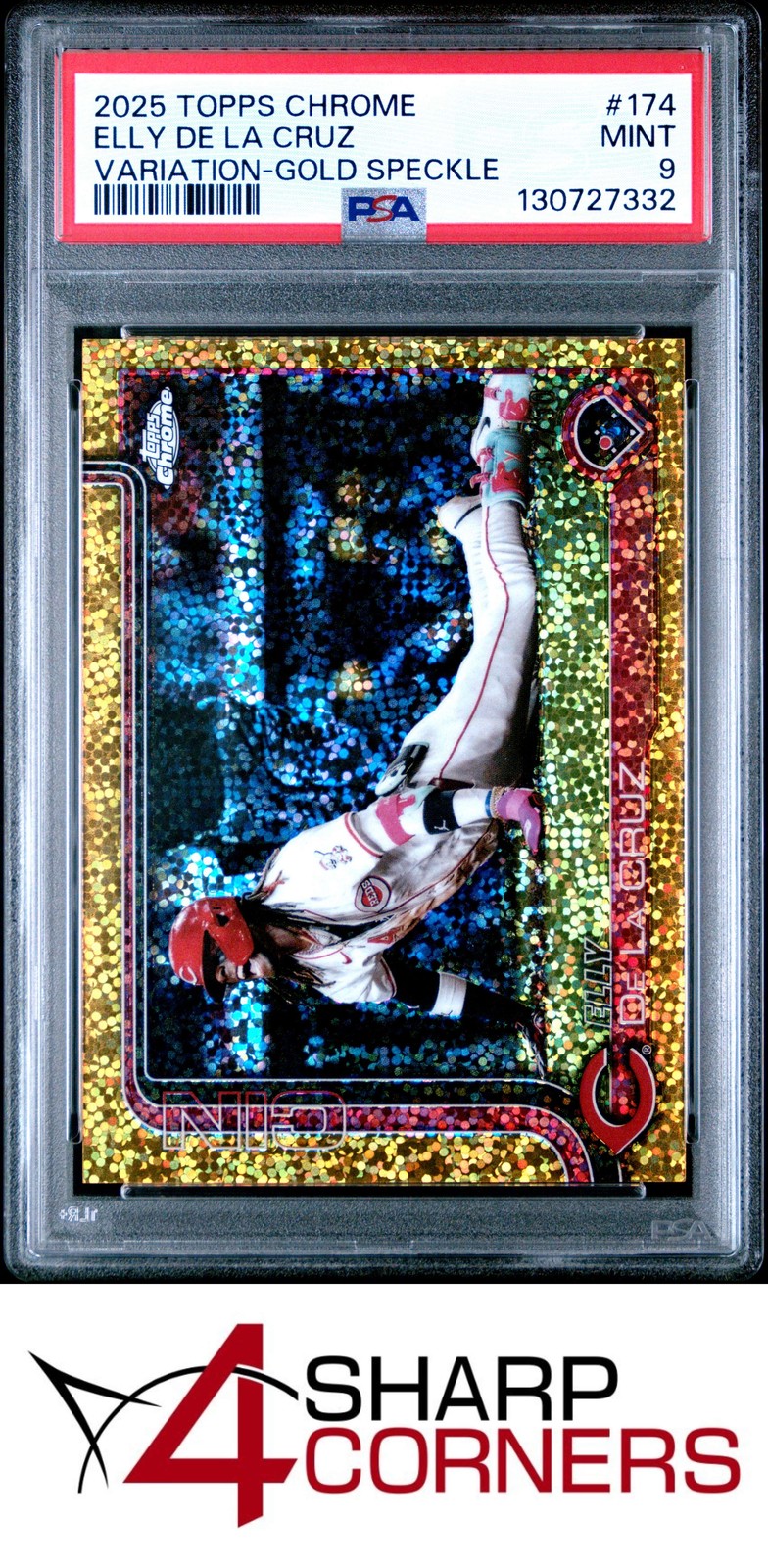 2025 TOPPS CHROME GOLD SPECKLE #174 ELLY DE LA CRUZ VARIATION PSA 9 view 1
