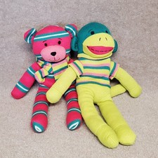Dan Dee Sock Bear w/Scarf /Monkey Knit Stuffed Animal Plush Toy Striped Sweater.