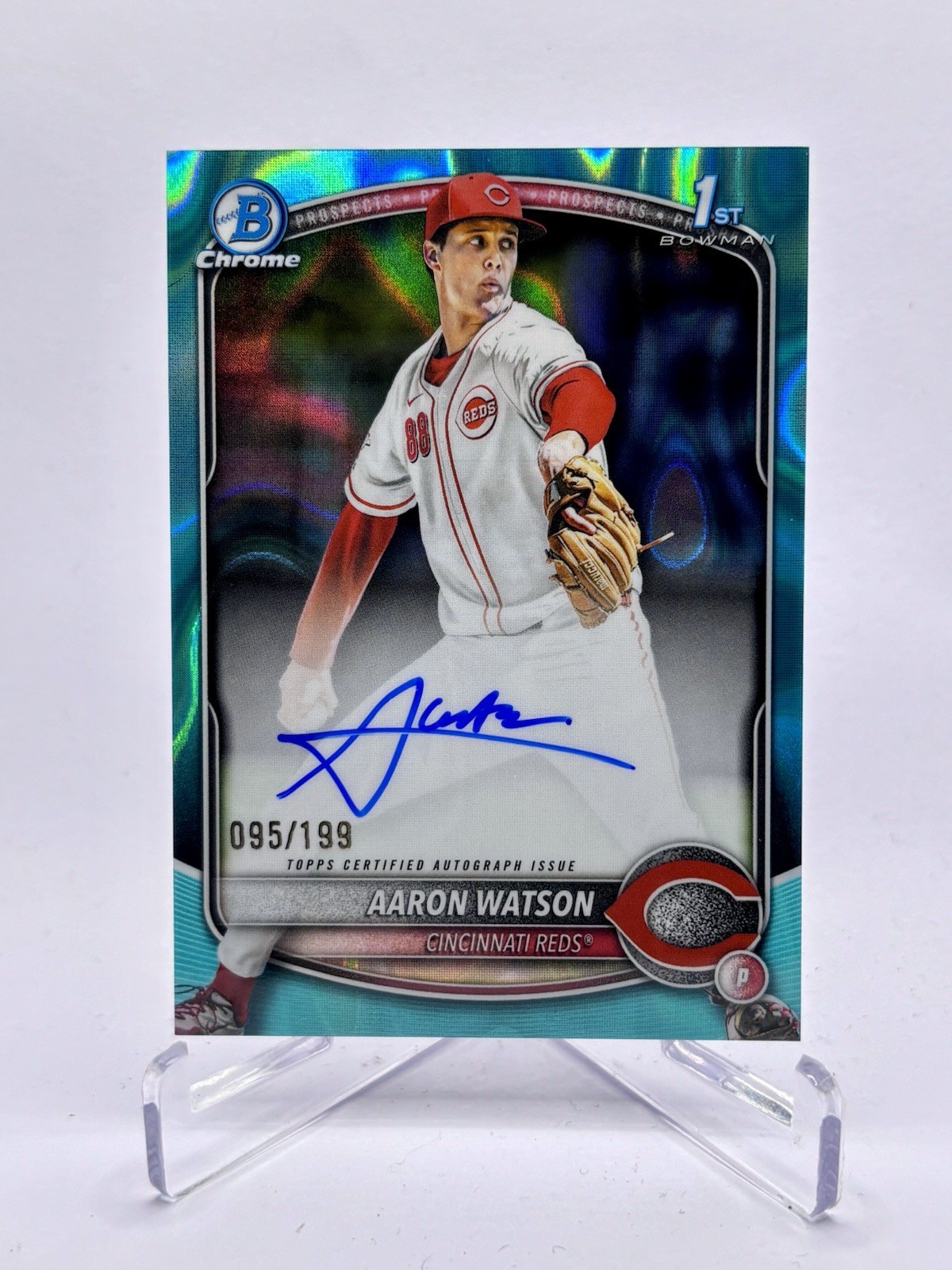 2025 Bowman Draft Aaron Watson 1st Chrome Auto Aqua Lava Refractor /199 #CPA-AW
