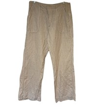 GAP Women's Linen Pants Size 10 Wide Leg High Rise Khaki Striped Cotton Boho