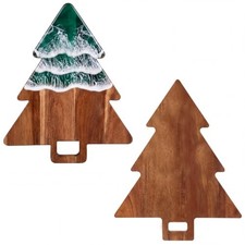 Christmas Tree Cutting Board Green Resin 14.1"L x 11"W Green Resin,Acacia Wood
