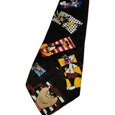 VTG Looney Tunes Mania Tie 1995 Summer With Daffy Duck Taz Bugs Bunny Sylvester