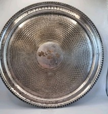 Antique Silver Plated Platter Tray With Hand Engraving Victorian, 25cm