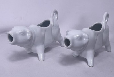 2 Vintage White Porcelain Cow Creamer Pitchers Paintable Milk Jug Coffee 6.5 