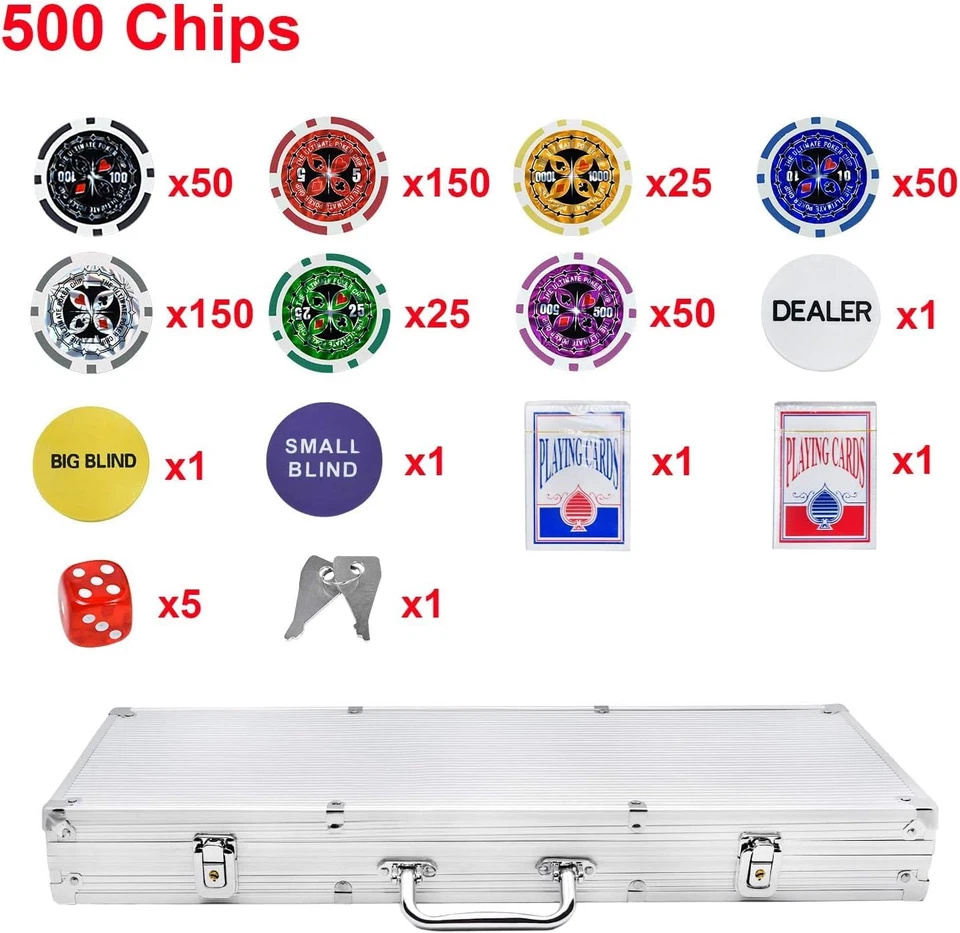 Valigetta Da Poker Con 500 Chip Da Poker Laser, 11,5 G, Richiudibile, Accessorio - Immagine 4 di 4