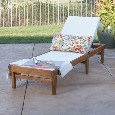 SUMMERLAND Chaise Lounge - Teak Acacia Wood with White Mesh Seat