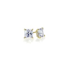 14K Yellow Gold 2mm Square Cubic Zirconia Basket Set Solitaire Stud Earrings