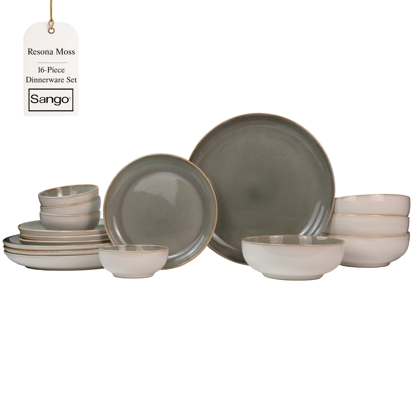 Sango 16-Piece Stoneware Dinnerware Set for 4, Set, Green/Cr