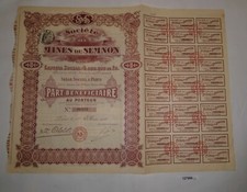 100 Francs Vorzug Aktie Soci&eacute;t&eacute; des Mines du Semnon Paris 1. Mai 1910 (127968)