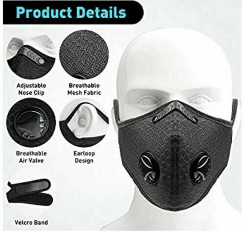 Sport Cycling Face Mask With Active Carbon Filters Breathing Valves Washable LOT - Picture 2 of 19