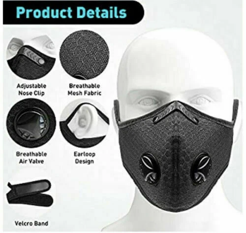 Sport Cycling Face Mask With Active Carbon Filters Breathing Valves Washable LOT - Image 2 of 4