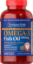 Puritan's Pride Triple Strength Omega-3 Fish Oil 1360 Mg, for Heart 240 Softgels