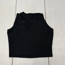 Shein Black Shoulder Cut-Out Cropped Tank Top Women's Size Large NEW