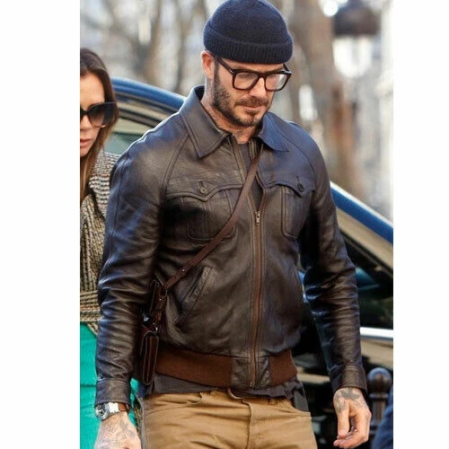 David Beckham Paris France Bomber Leather Jacket Free Shipping