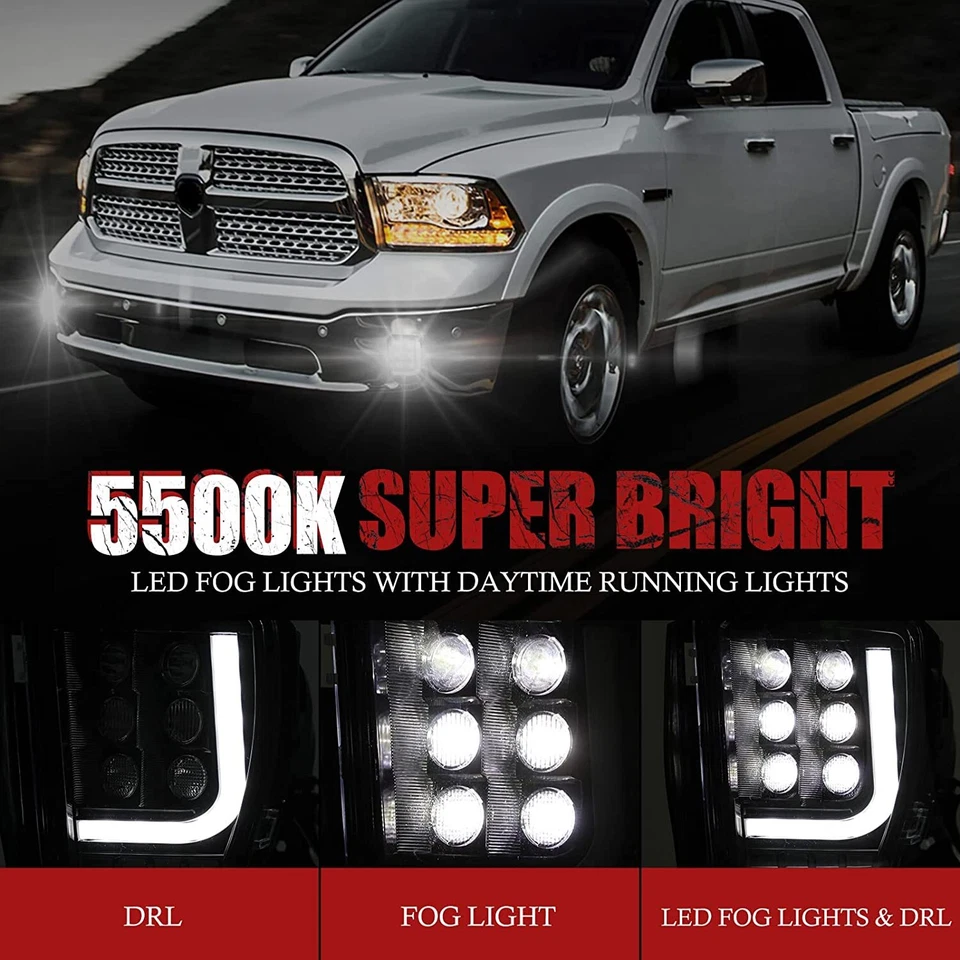 Par de luces antiniebla LED con juego DRL para Dodge Ram 1500 2013-2018 BUNKER INDUSTRIT Foto 3 de 4