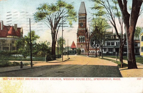Maple Street, Springfield, Massachusetts MA - 1907 Vintage Postkarte