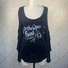 NWT Chaser On the Open Road Thermal Ruffle Sleeve Long Sleeve Tee Black Size M