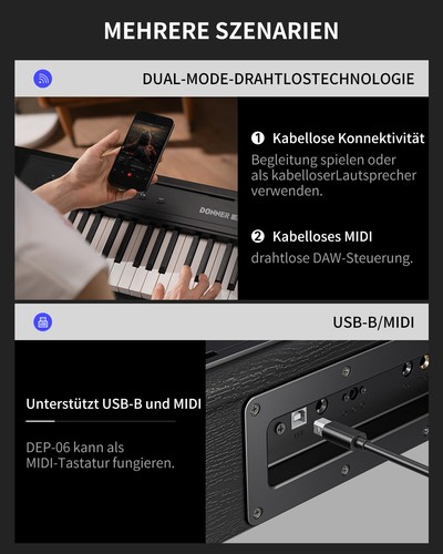 Donner DEP-06 Digitalpiano 88 Halbgewichtet Tasten mit Ständer Sustain-Pedal - Bild 7 von 9