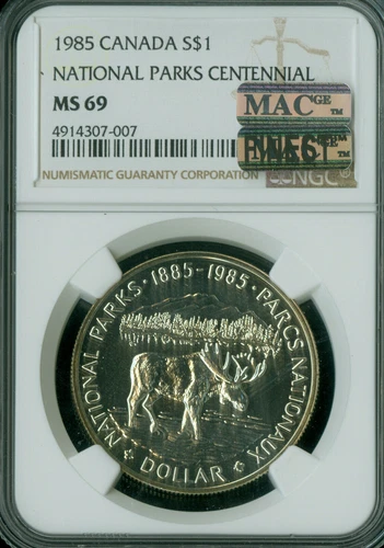 1985 CANADA SILVER DOLLAR NGC MS69 PQ MAC FINEST GRADED SPOTLESS .