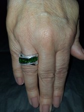 Russian Diopside & Natural Zircon Ring In Platinum O/Lay Sterling Silv - Size P