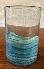 Ocean Wave Themed Teal , Blue  Green 7  Glass Vase Hand Crafted