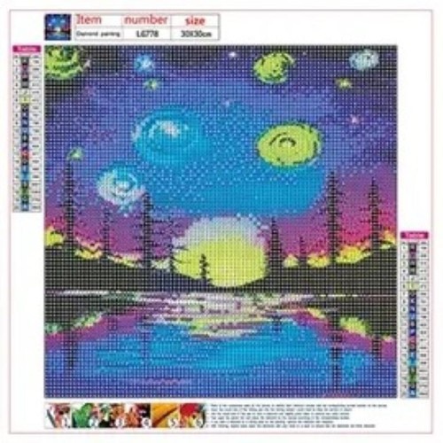 5D Diamond Painting Kit 30X30cm - Colorful Lake with Trees and Planets - Picture 2 of 2