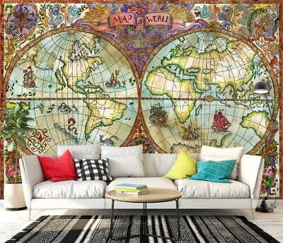 3D Green Pattern 271NAO World Map Wallpaper Mural Removable Self-adhesive Amy
