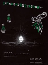 Harry Winston Jewels in the Sun Emeralds Diamonds Bracelet Clip 1947 Magazine Ad