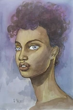Expressive Woman Portrait – Original Watercolor on Cotton Paper 10x7"