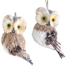 Kurt Adler Natural Owl Christmas Ornamets Set of 2 Hanging 8.5" Large