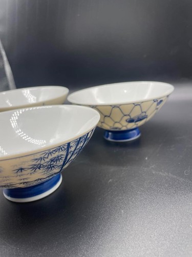 Vintage Mix Set of 3 Blue & White Porcelain Rice Soup Bowls 4.75" Diameter - Picture 5 of 6
