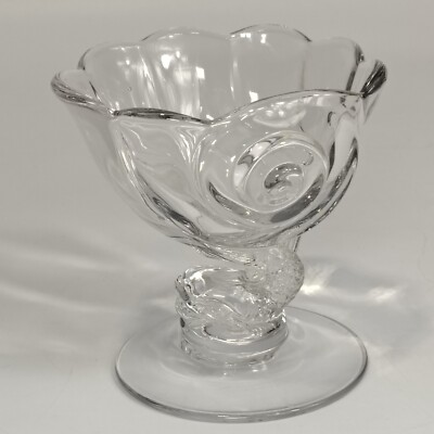 HTF Vtg NAUTILUS SHELL Resting on FISH Tail Stemmed Dessert Sorbet Dish  3.75'' T