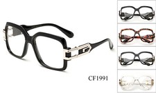 Black Clear Lens Glasses Square Retro Sun Glasses Gold Metal Accents Hipster