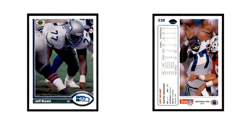 1991 Upper Deck Jeff Bryant Seahawks #338 - Image 3 of 3