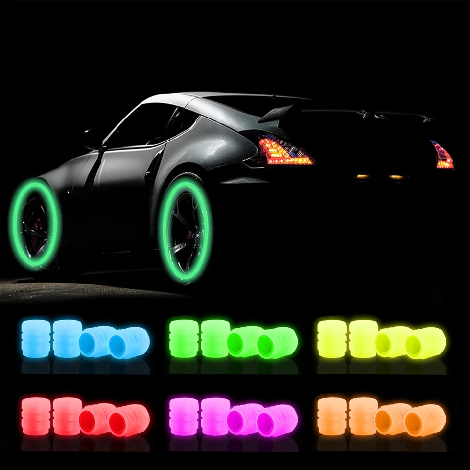 4 peças tampa de válvula de pneu luminosa universal roda de carro tampa de poeira brilho no escuro - Imagem 2 de 4