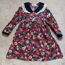 Vtg Girls Bonnie Jean Dress Navy Floral Long Sleeve Lace Velvet Pearl 6 AS IS