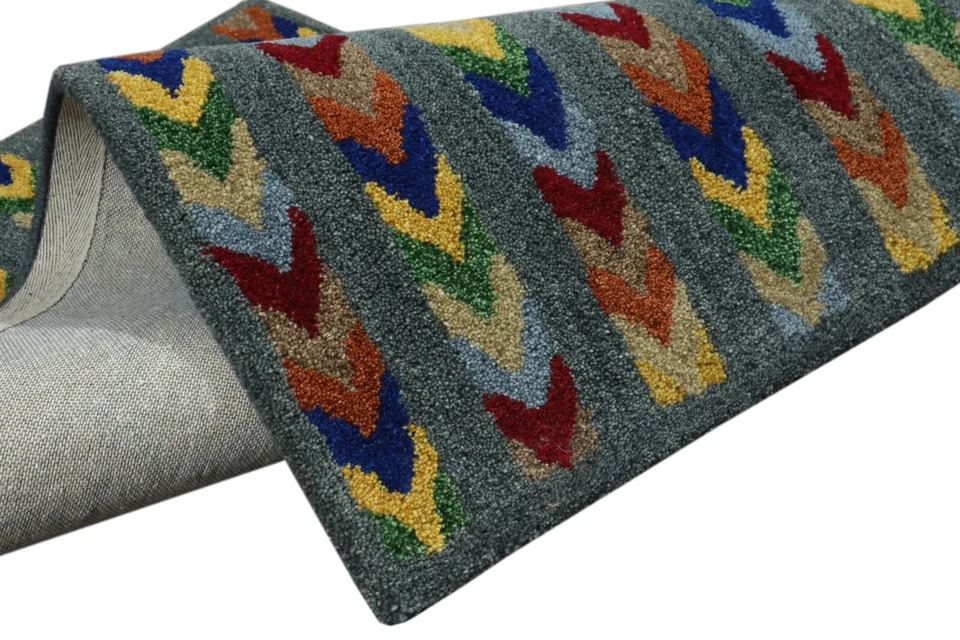 Gabbeh Teppich 100% Wolle 70X140 cm Handarbeit Grau Handgetuftet T996 - Bild 4 von 4