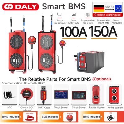 DALY 4S 12V/8S 24V/15S-16S 48V 100A-150A LiFePo4 Akku BMS +Bluetooth Module
