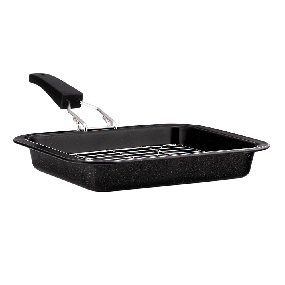 Vitreous Enamel Small Grill Pan and Rack 28cm x 22cm With Handle